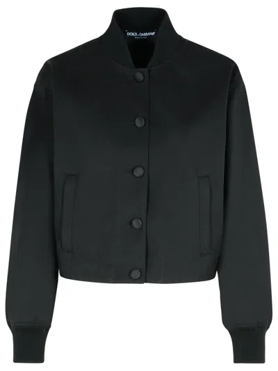 DOLCE & GABBANA BLACK POLYESTER BLEND BOMBER JACKET