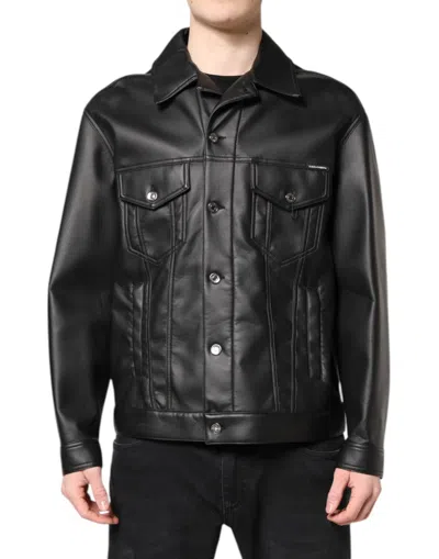 Pre-owned Dolce & Gabbana Black Polyester Button Down Biker Men's Jacket ()