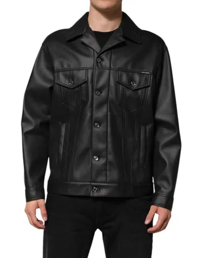 Pre-owned Dolce & Gabbana Black Polyester Button Down Biker Men's Jacket ()