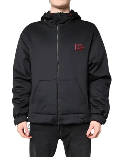 Pre-owned Dolce & Gabbana Black Polyester Dg Hooded Full Zip Men's Jacket ()