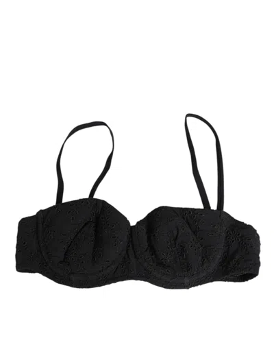 Dolce & Gabbana Black Polyester Embroidered Underwire Bra Women's Underwear