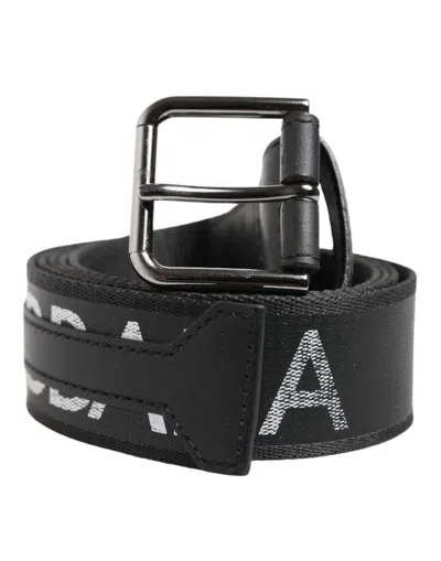 Pre-owned Dolce & Gabbana Black Polyester Leather Metal Buckle Men's Belt ()