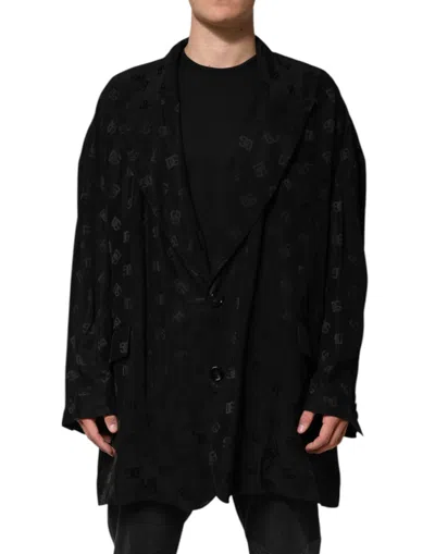 Pre-owned Dolce & Gabbana Black Polyester Logo Monogram Coat Men's Jacket ()