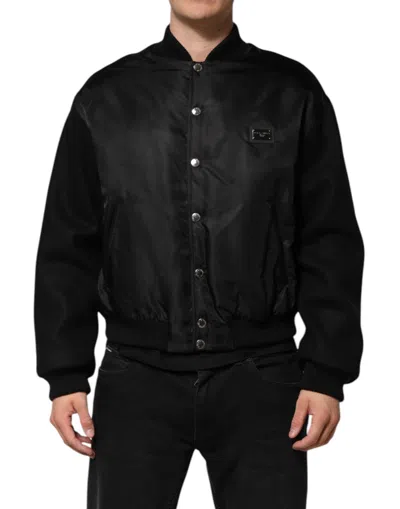 Pre-owned Dolce & Gabbana Black Polyester Logo Plaque Bomber Men's Jacket ()