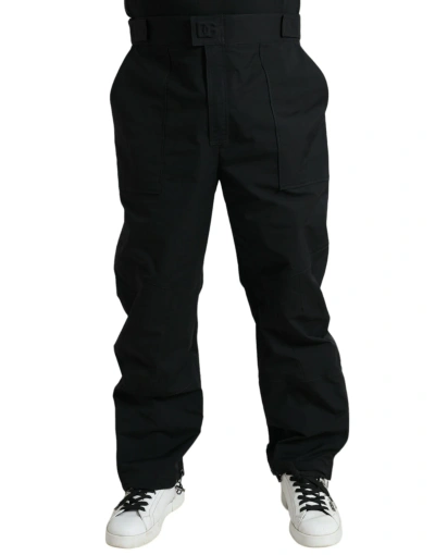 Dolce & Gabbana Black Polyester Logo Straight Pants