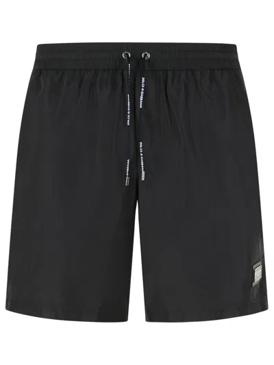 Dolce & Gabbana Polyester Swimwear With Elastic Waistband And Back Pocket In Black