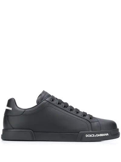 DOLCE & GABBANA BLACK PORTOFINO LEATHER SNEAKERS