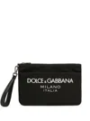 DOLCE & GABBANA BLACK POUCH WITH CONTRASTING RUBBERIZED LOGO IN NYLON MAN