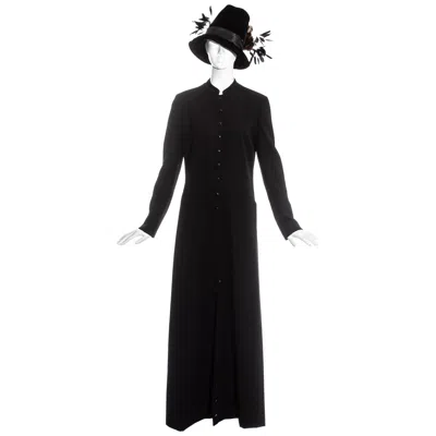 Pre-owned Dolce & Gabbana Black Priest Coat And Feathered Velvet Hat Ensemble, Fw 1997