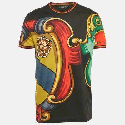 Pre-owned Dolce & Gabbana Black Printed Cotton Crewneck T-shirt Xl
