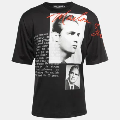 Pre-owned Dolce & Gabbana Black Printed Cotton Short Sleeve T-shirt M