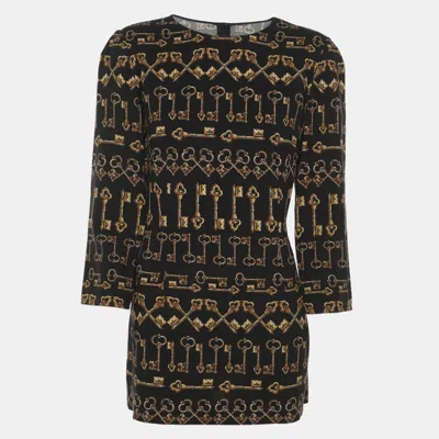 Pre-owned Dolce & Gabbana Black Printed Crepe Long Sleeve Blouse M