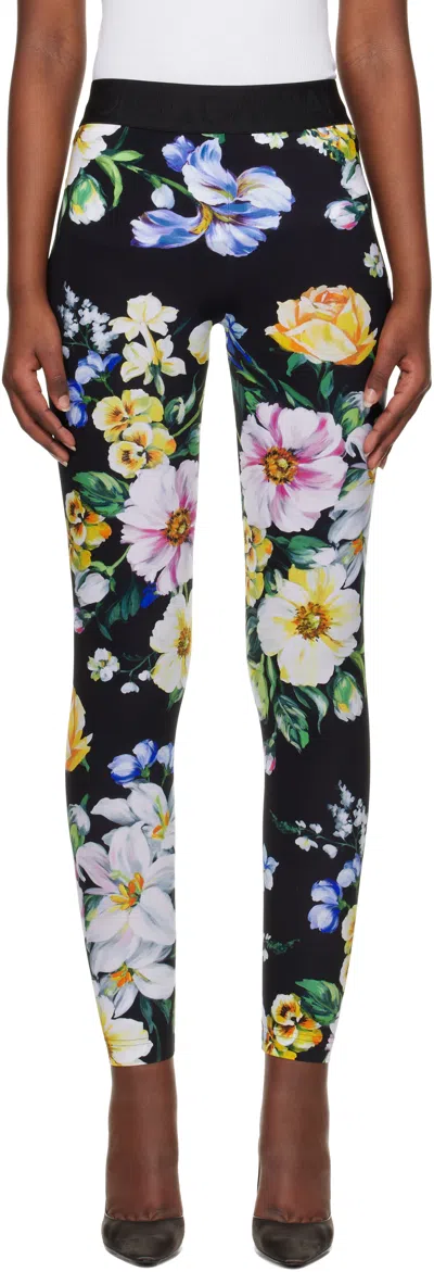 DOLCE & GABBANA BLACK PRINTED LEGGINGS