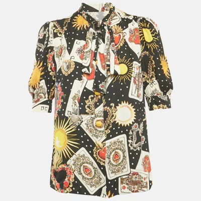Pre-owned Dolce & Gabbana Black Printed Silk Blouse M