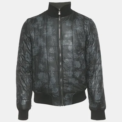 Pre-owned Dolce & Gabbana Black Printed Synthetic & Cotton Knit Bomber Jacket Xs