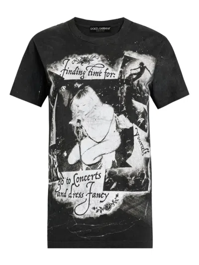 DOLCE & GABBANA BLACK PRINTED T-SHIRT