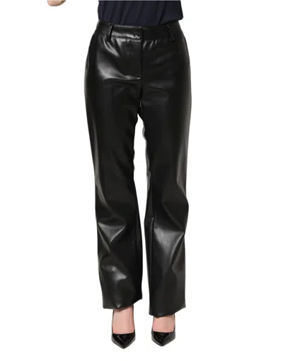 Dolce & Gabbana Black Pu Leather High Waisted Trouser Pants