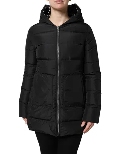 Pre-owned Dolce & Gabbana Black Puffer Hooded Zip Reversible Women's Jacket ()