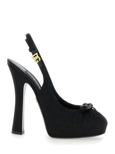 Dolce & Gabbana Vally 150 Slingback Satin Platform Pumps In Black