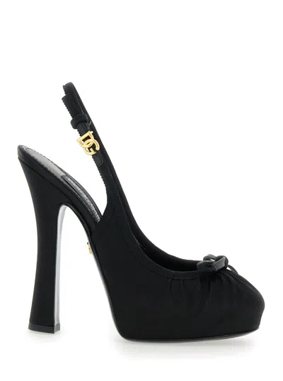DOLCE & GABBANA DOLCE & GABBANA WOMEN BLACK PUMPS WITH BAND WITH METALLIC DG BUCKLE AND BOW ON THE FRONT IN FABRIC W