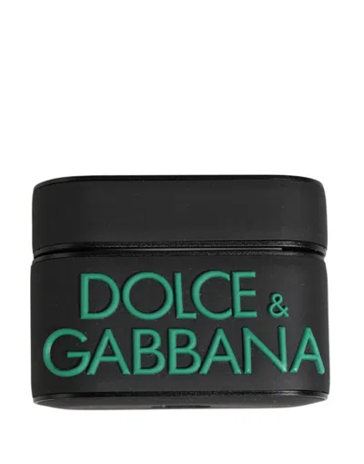 Dolce & Gabbana Black Pvc Embossed Logo Flip Holder Women Airpods Case