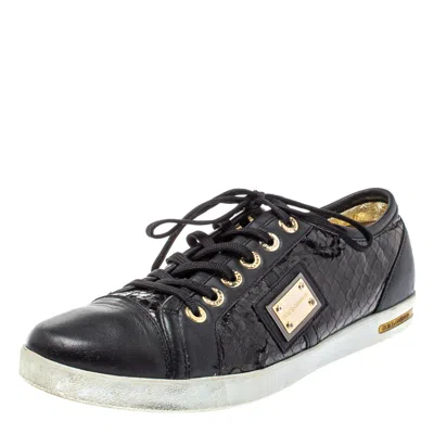 Pre-owned Dolce & Gabbana Black Python Embossed And Leather Low Top Sneakers Size 41