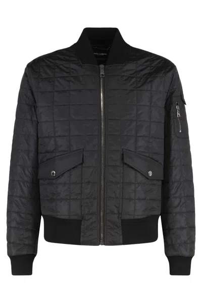 Dolce & Gabbana Padded Bomber Jacket With Sleeve Zip And Flap Pockets In Black