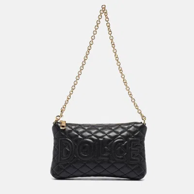 Pre-owned Dolce & Gabbana Black Quilted Leather Logo Pochette Bag