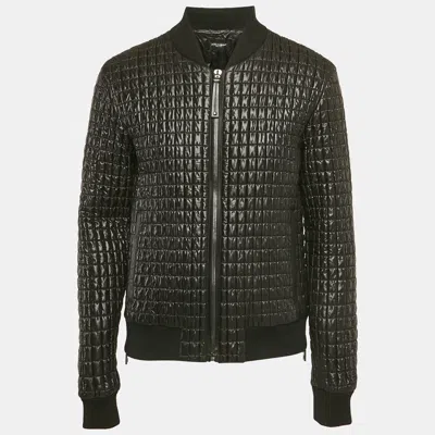 Pre-owned Dolce & Gabbana Black Quilted Nylon Zip Front Bomber Jacket Xxl