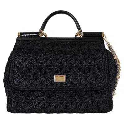 Pre-owned Dolce & Gabbana Black Raffia 2016 Sicily Medium Crochet Bag
