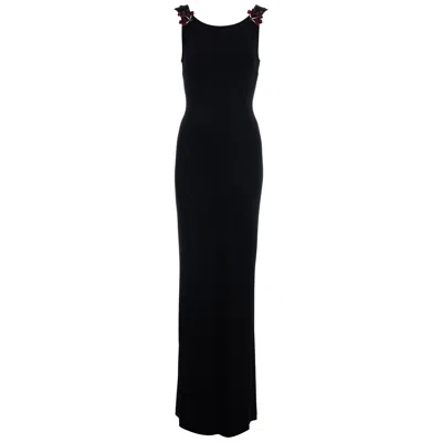 Pre-owned Dolce & Gabbana Black Rayon Jersey Maxi Dress With Crystal Brooches, Fw 1998