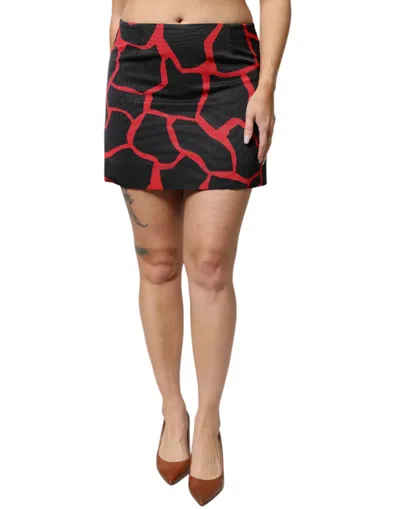 DOLCE & GABBANA DOLCE & GABBANA BLACK RED ABSTRACT MID WAIST A-LINE MINI WOMEN'S SKIRT