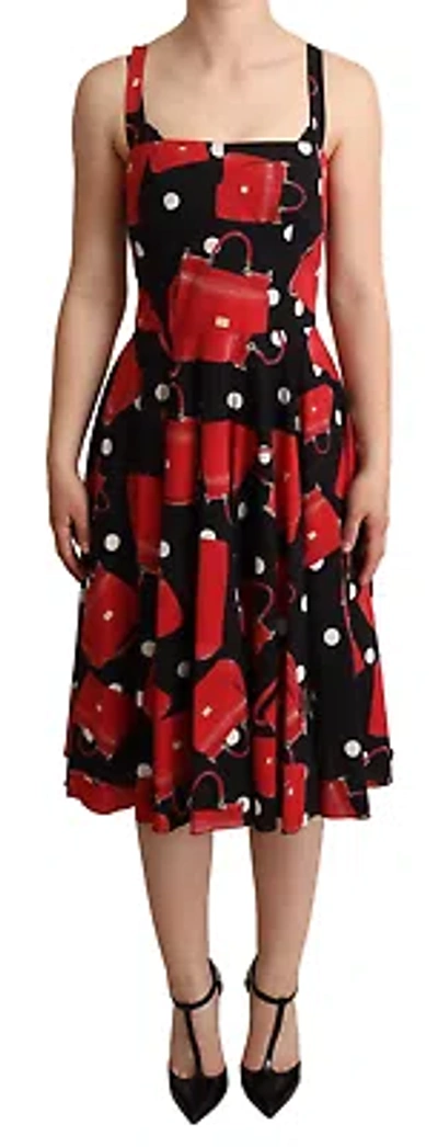 Pre-owned Dolce & Gabbana Sicilian Bag Print Sleeveless Midi Dress In Red