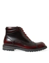 DOLCE & GABBANA BLACK RED LEATHER LACE UP ANKLE BOOTS SHOES