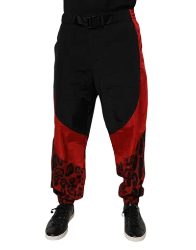 DOLCE & GABBANA DOLCE & GABBANA BLACK RED LEOPARD JOGGER SWEATMEN'S MEN'S PANTS