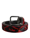 Dolce & Gabbana Black Red Leopard Silver Metal Buckle Men's Belt In Multi