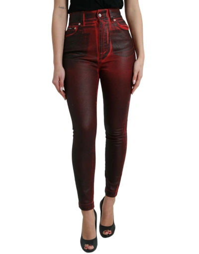 Dolce & Gabbana Black Red Ombre Cotton Skinny Denim Jeans In Black And Red