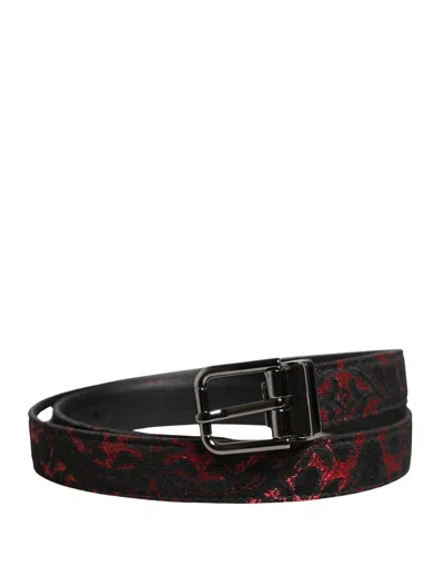 Dolce & Gabbana Black Red Polyester Silver Metal Buckle Men's Belt In Multi