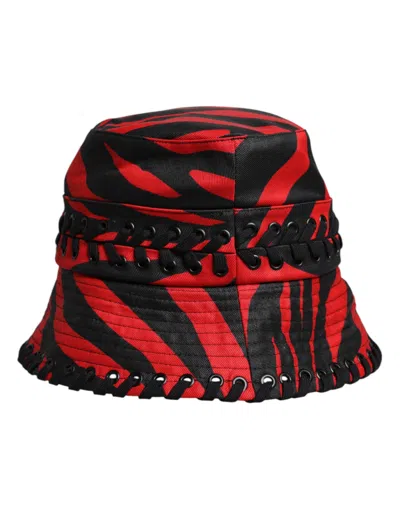 DOLCE & GABBANA DOLCE & GABBANA BLACK RED STRIPE POLYESTER WIDE BRIM BUCKET WOMEN'S HAT