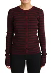 Dolce & Gabbana Black Red Striped Womens Cardigan Sweater In Burgundy