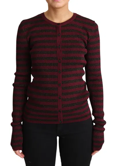 DOLCE & GABBANA DOLCE & GABBANA BLACK RED STRIPED VISCOSE CARDIGAN WOMEN'S SWEATER