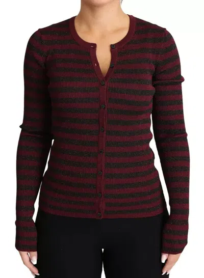 DOLCE & GABBANA DOLCE & GABBANA BLACK RED STRIPED WOMENS CARDIGAN SWEATER