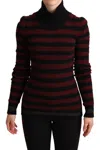 Dolce & Gabbana Black Red Striped Wool Pullover Sweater In Red