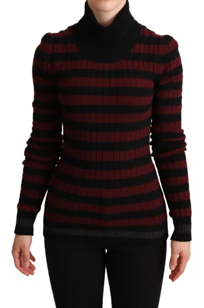 DOLCE & GABBANA DOLCE & GABBANA BLACK RED STRIPED WOOL PULLOVER WOMEN'S SWEATER