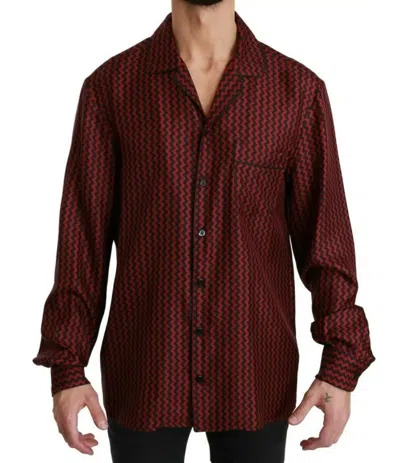 Pre-owned Dolce & Gabbana Black Red Zigzag Pattern Casual Men's Shirt ()