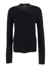 Dolce & Gabbana Men Black Ribbed Knit Crewneck Sweater With Logo Patch On The Rear In Wool Man In Black