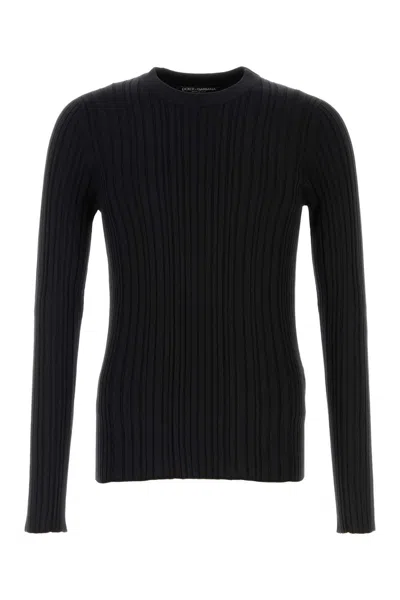 DOLCE & GABBANA DOLCE & GABBANA  BLACK RIBBED SILK AND COTTON SWEATER