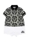 Dolce & Gabbana Black Romper For Baby Boy With Majolica Print In Black