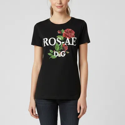 Pre-owned Dolce & Gabbana Black Ros-ae Graphic Jersey Crew Neck T-shirt S