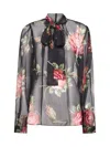 Dolce & Gabbana Rose Bouquet-print Silk Chiffon Neck-tie Blouse In Multi